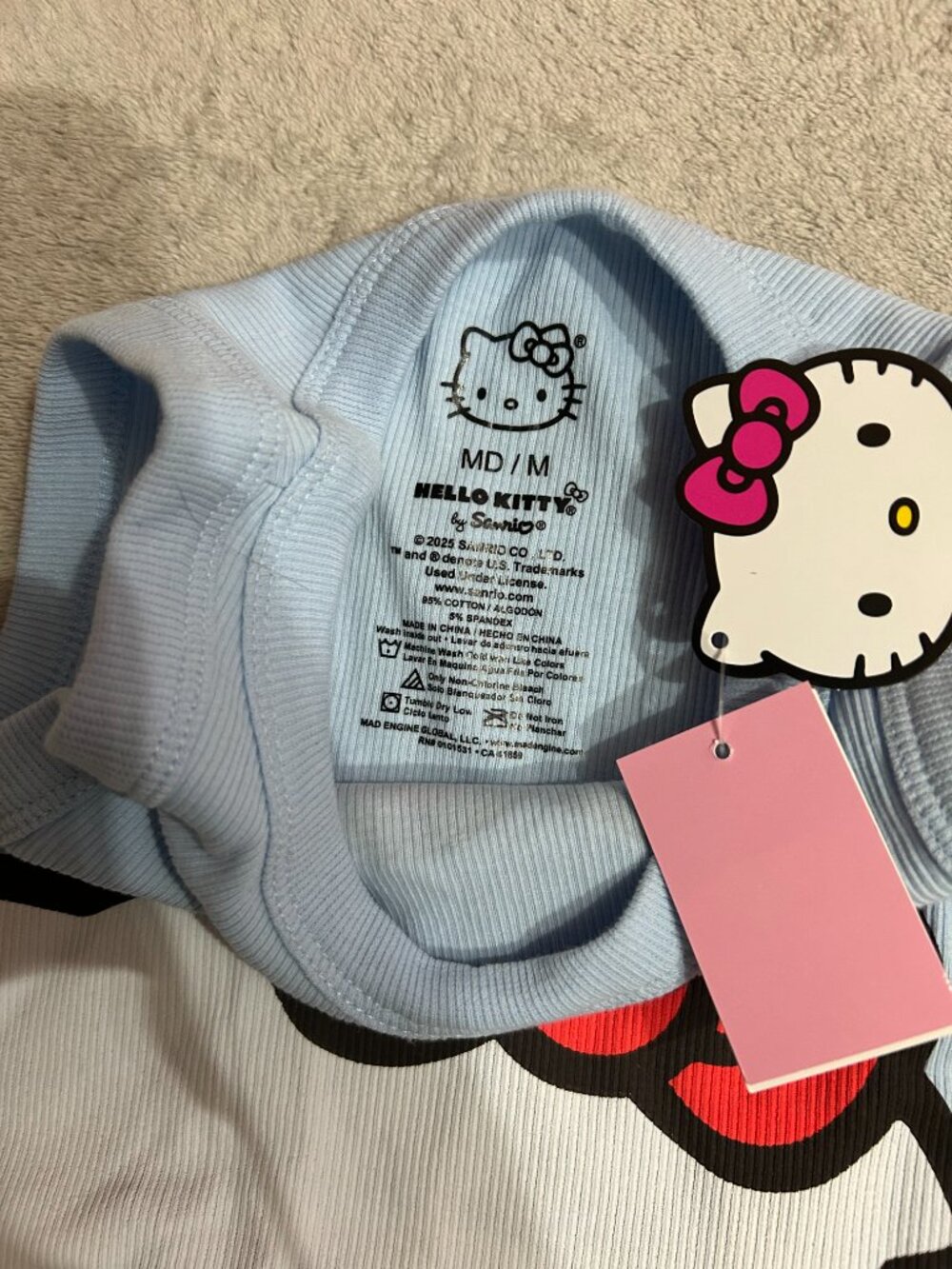 NWT Sanrio Hello Kitty Light Blue Ribbed Crop Tank Top - Medium - Picture 3 of 3